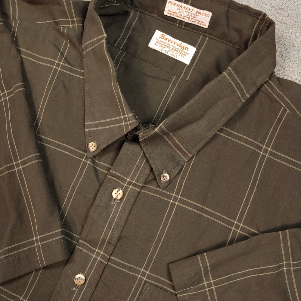 Sovereign Button Down Shirt - Men 4X Brown Plaid Short Sleeve Square Bottom USA